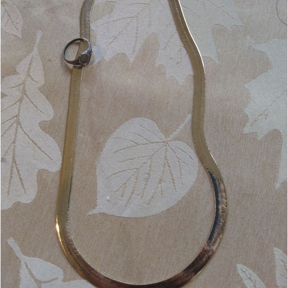 18kt stamped Thick herringbone gold Bonded necklace 30 inch (Not Solid Gold)